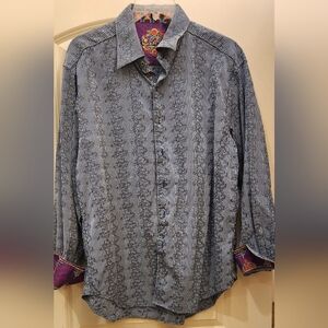 Robert Graham Dark Blue,  MensTailored Fit, Button Down Shirt, Intricate Pattern
